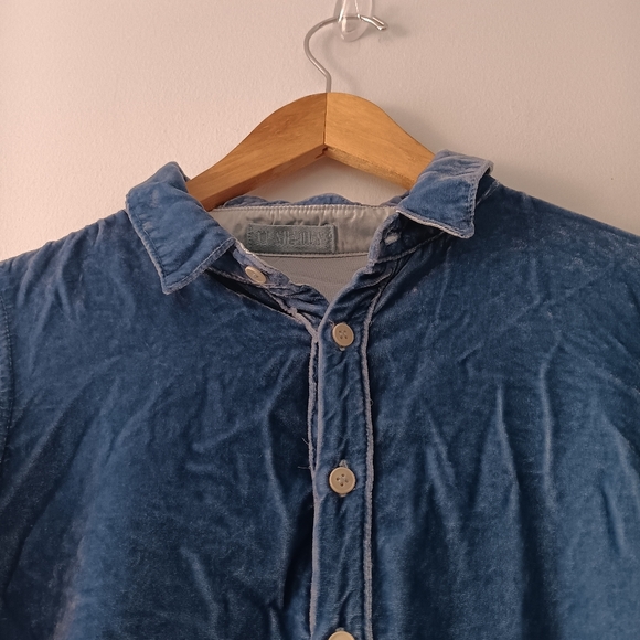 CP Shades Romy Blue Velvet Velour Button Down Shirt Long Sleeve XS - Picture 3 of 8